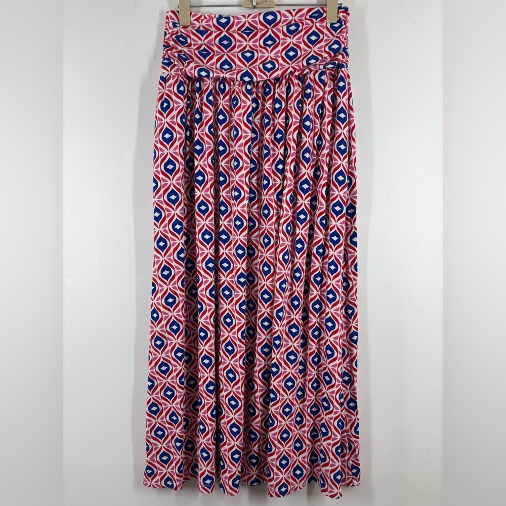 Boden Pink and Navy Geometric Maxi Skirt